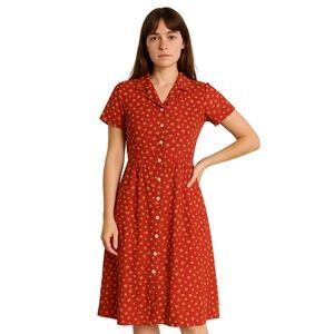 APRIL CORNELL VTG romantic cottagecore ditsy floral‎ Button-Up maxi Dress red S